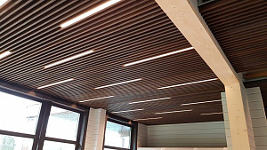 Реечный потолок  Албес "Кубообразный дизайн" A38S темное дерево с шагом 25 мм