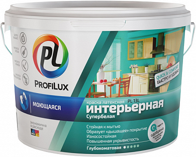 Краска ВД ProfiLux PL-13L моющаяся латексная износостойкая супербелая, 7 кг